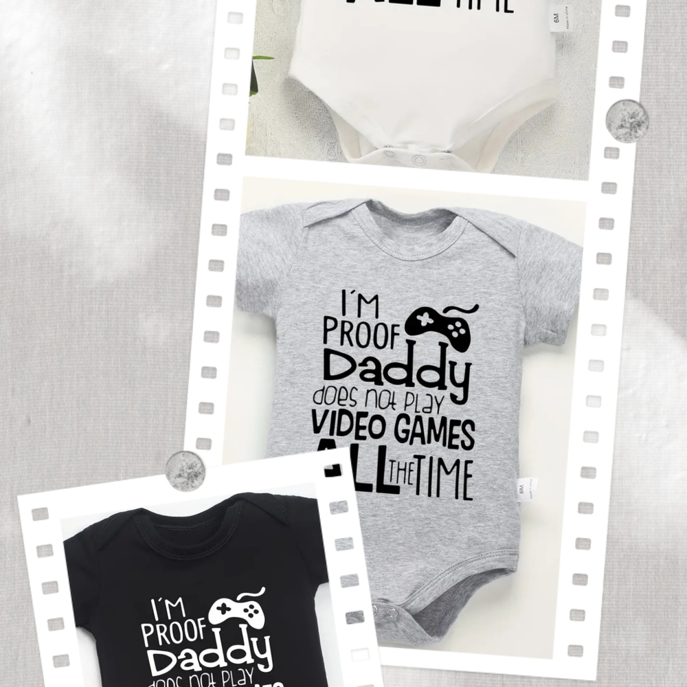 Gray,Black and White Gamer Daddy Onesie Set